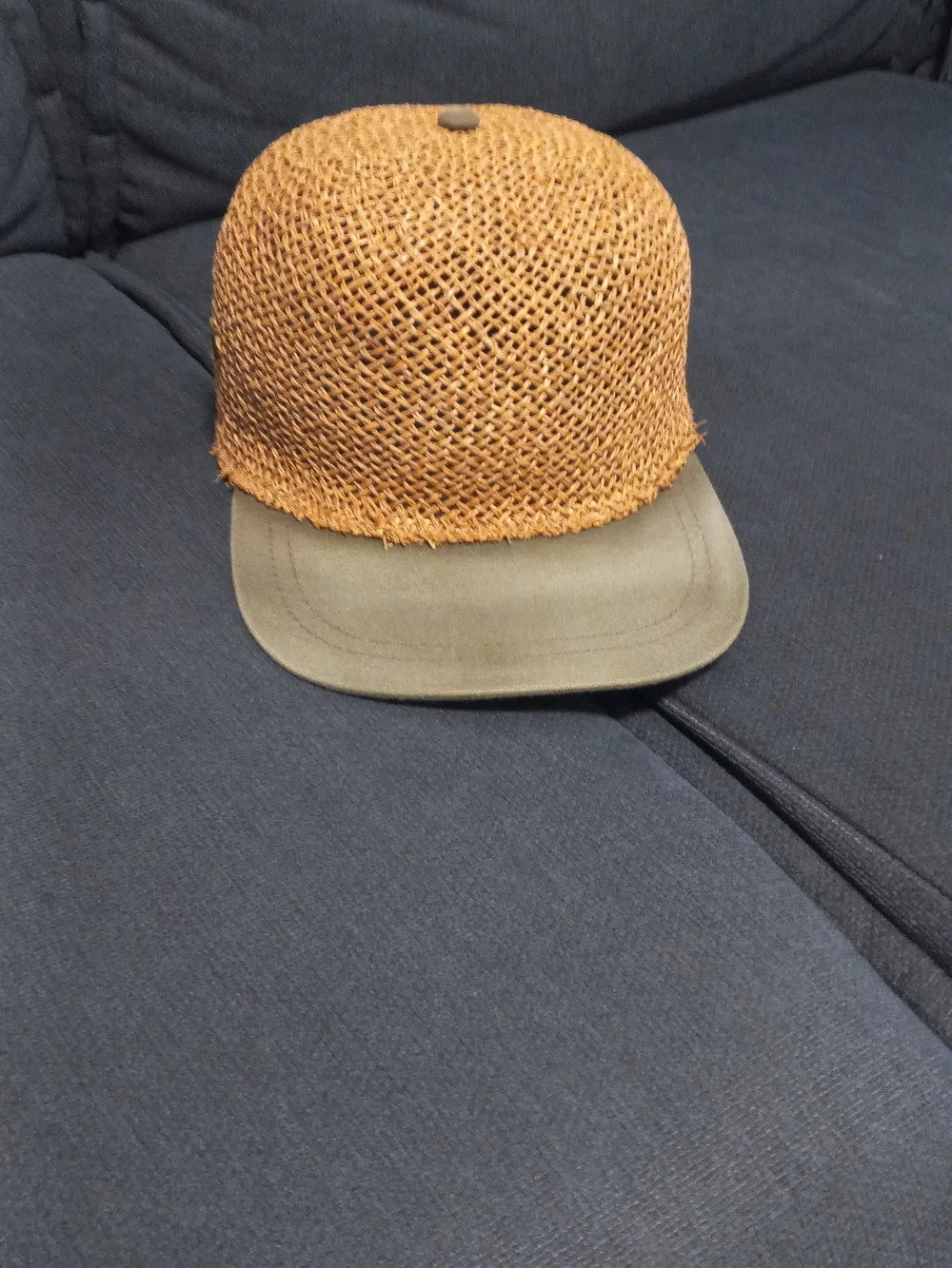 Woven Straw-Style Cap with Olive Visor